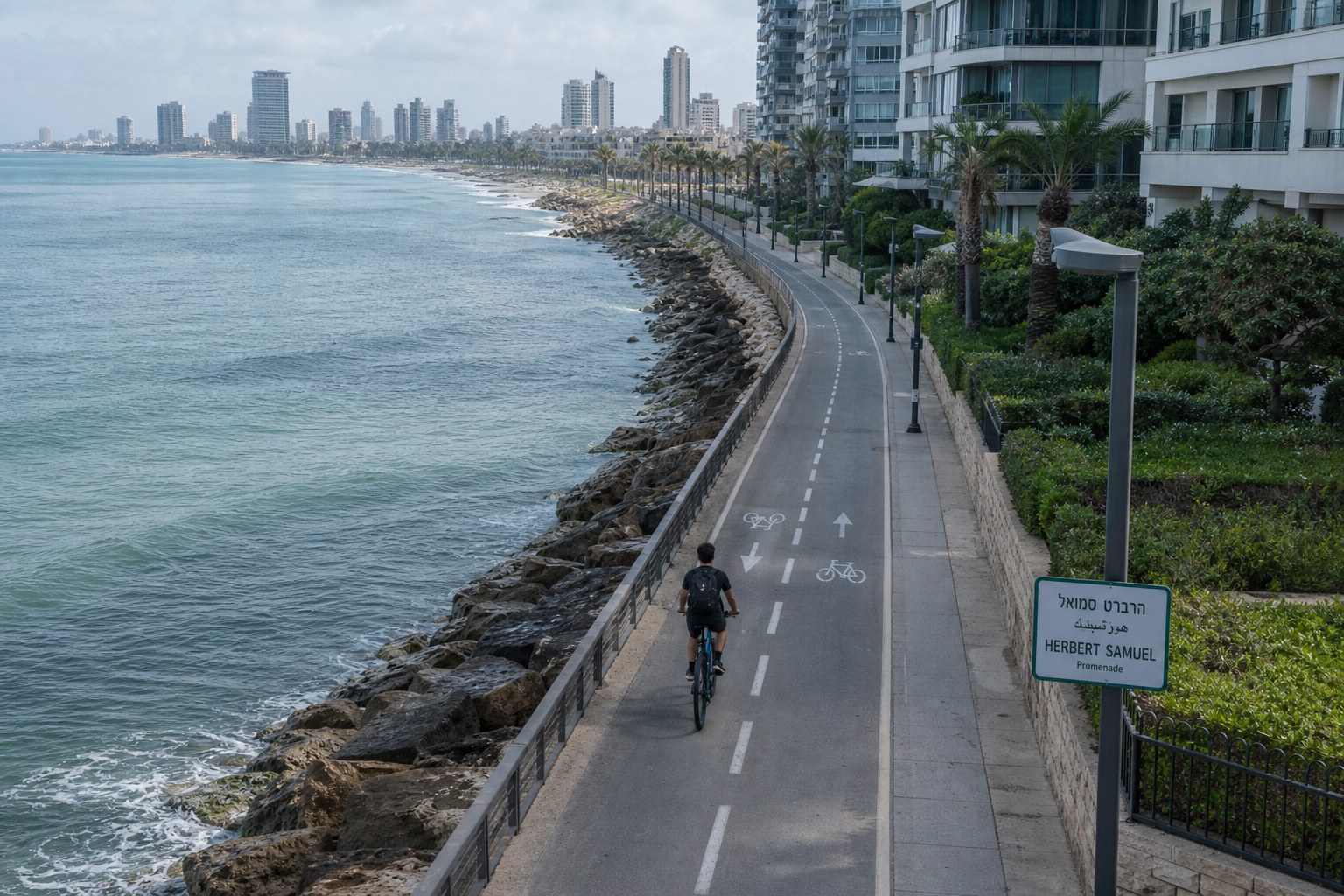 Aerial view of coastal bike path